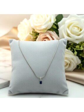 925 Sterling Silver Blue Sapphire CZ Pendant Necklace 18” Samuel Aaron